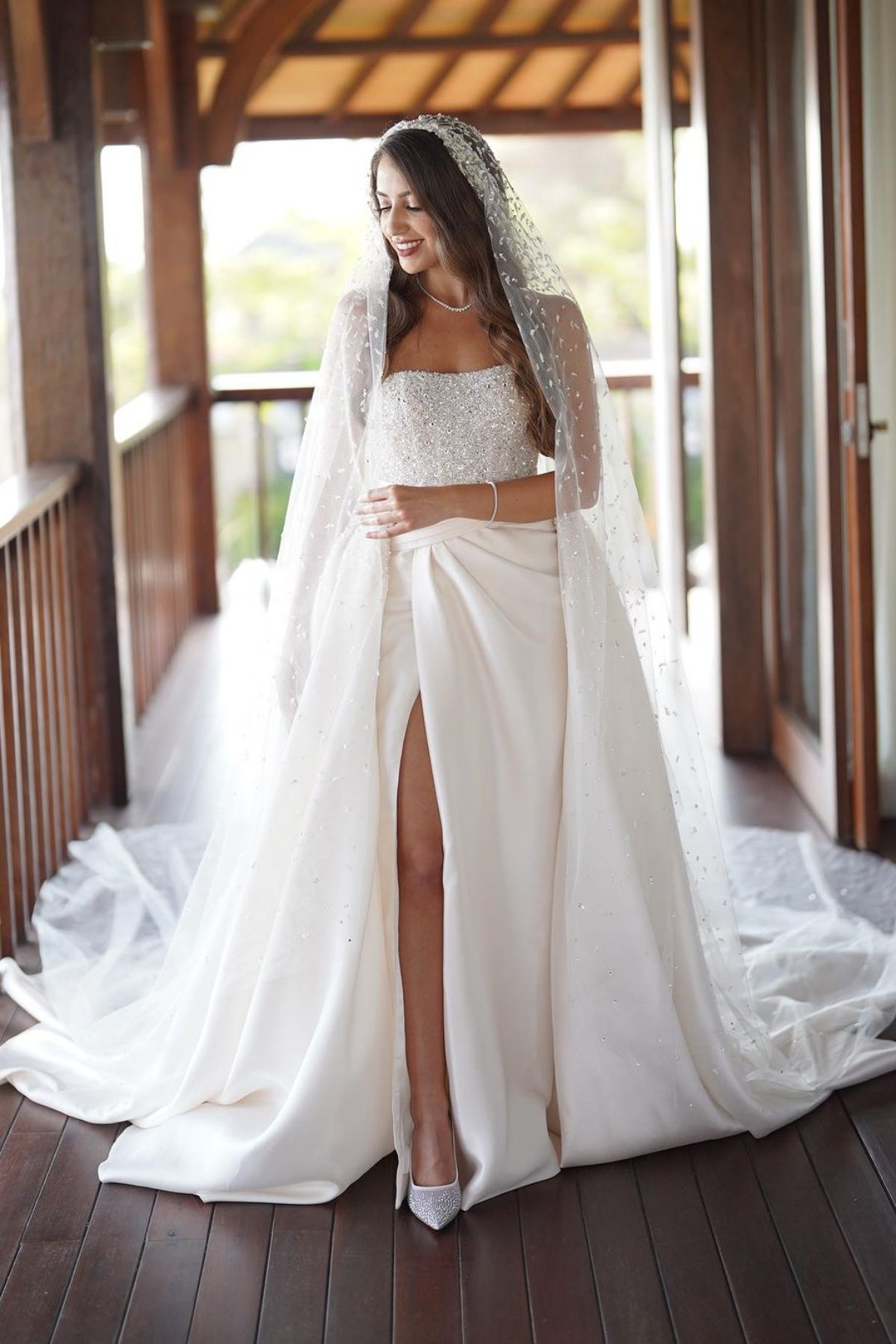 Long White Wedding Dress Sequins Prom Dress Sleeveless Strapless With Slit | Risias