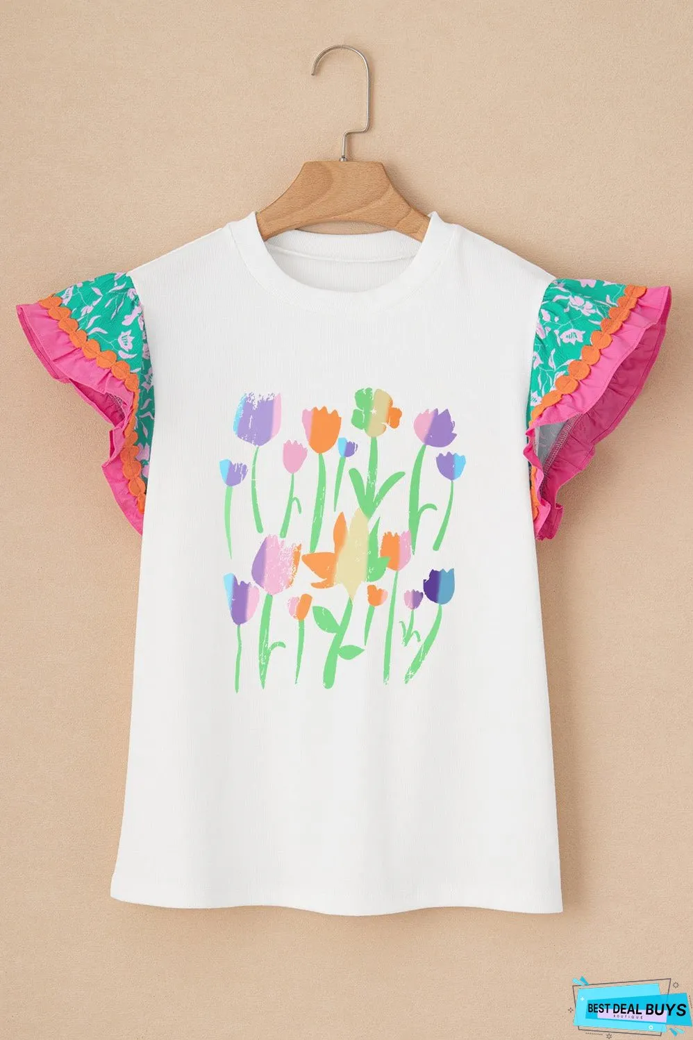 Ruffled Round Neck Cap Sleeve Top