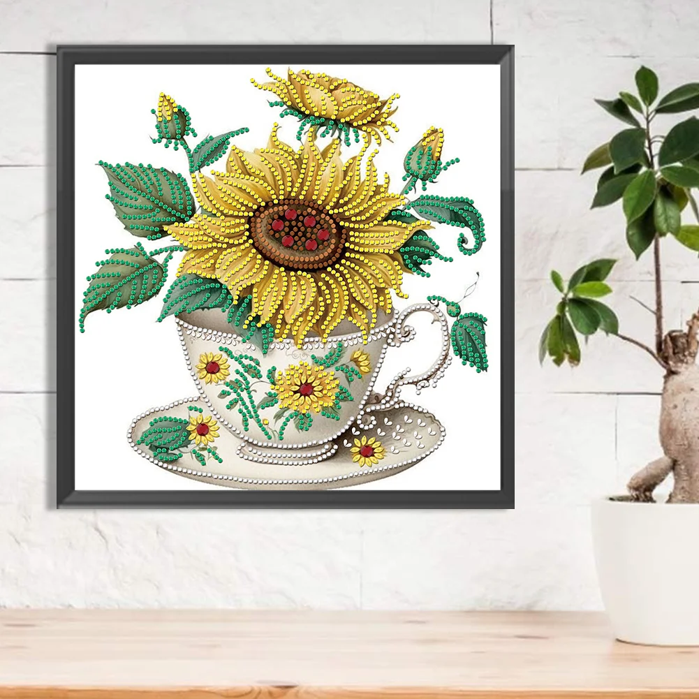 Diamond Painting - Partial Special Shaped Drill - Sunflower Cup(Canvas|30*30cm)