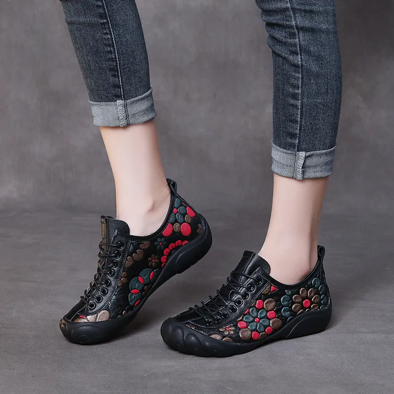 Yyvonne Style Retro Hand Leather Single Shoes Autumn Head Cowhise With Flat Base Soft-Soled Women's Shoes Low Heel