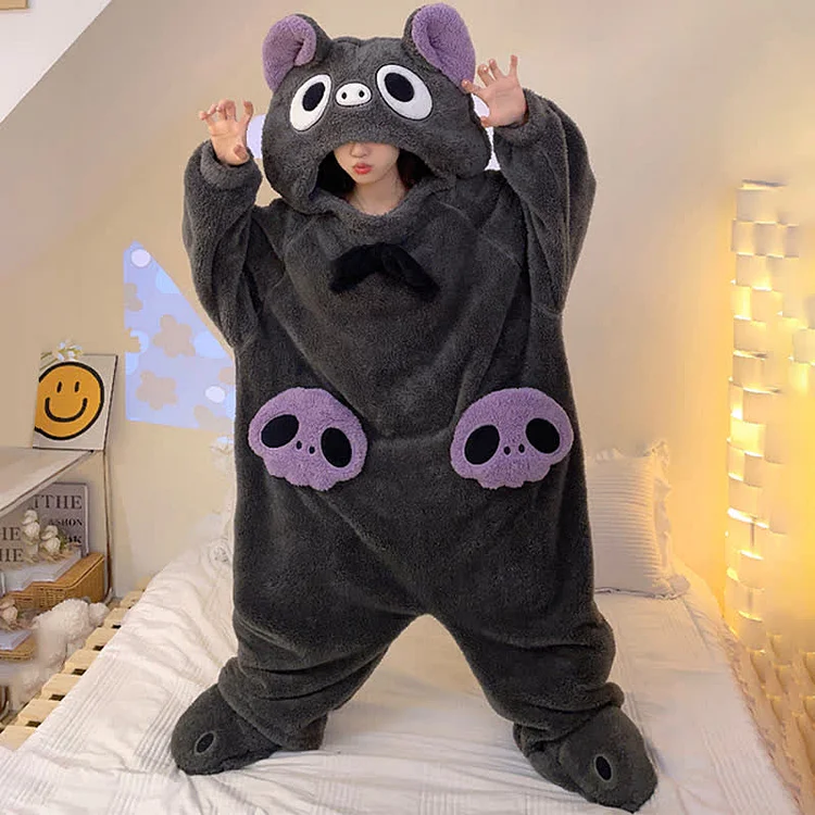 Funny Cartoon Bat Plush Hooded Jumpsuit Pajamas - Modakawa modakawa