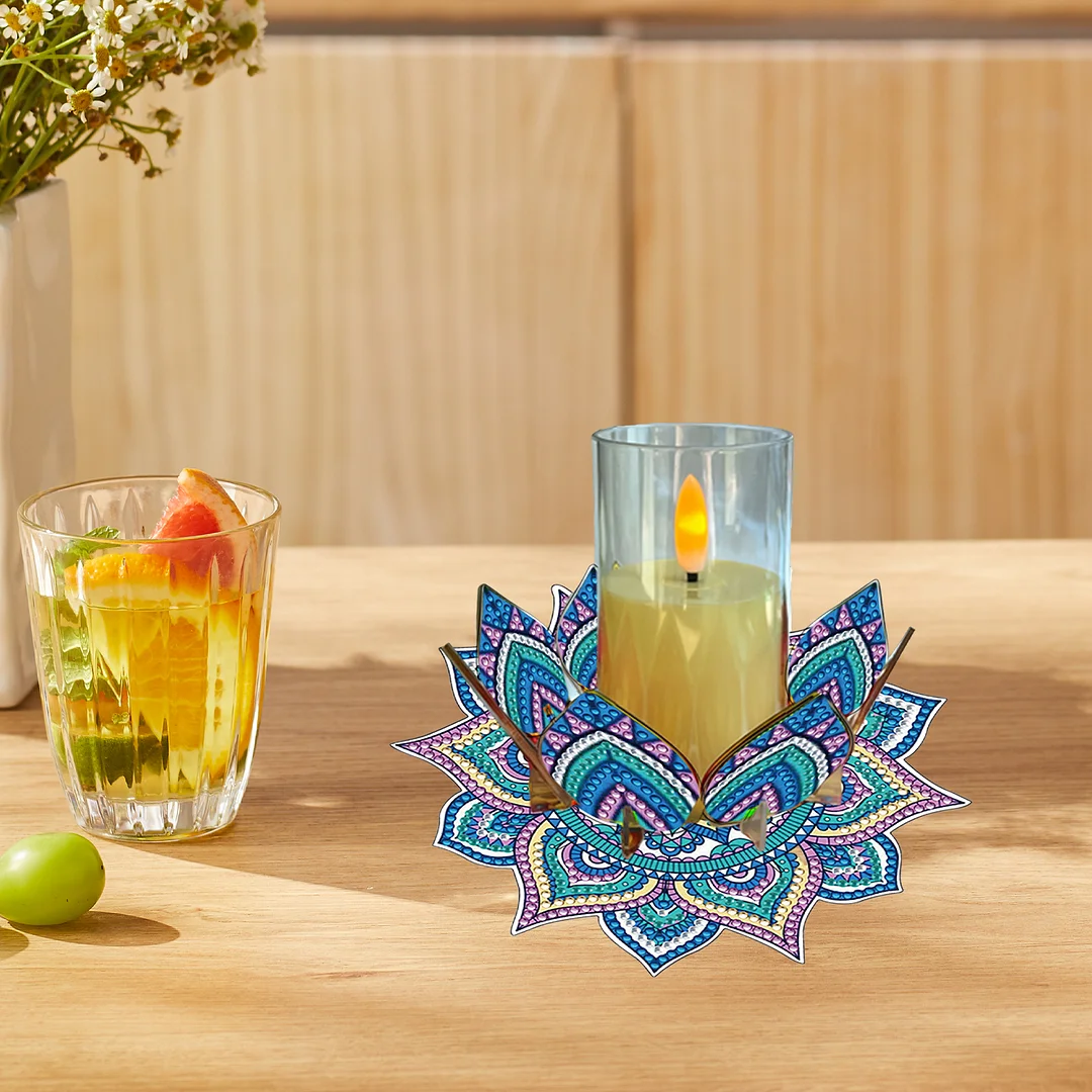 Mandala Lotus-E Acrylic DIY Diamond Painting Candle Holders Without Candles Crystal Painting Tealight Candle Stand Table Centerpiece for Adults Beginners Home Party Decor