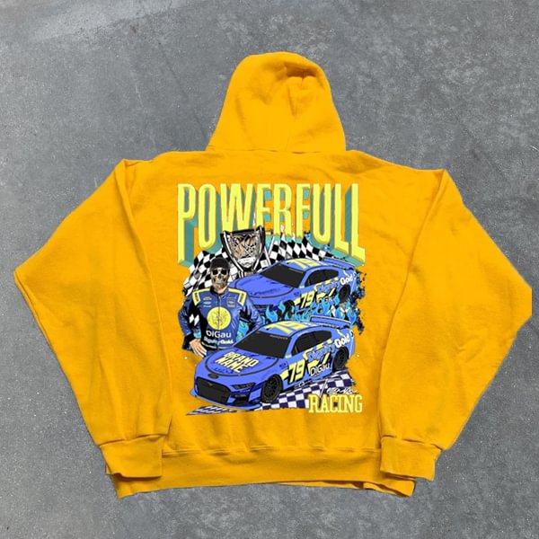 Casual Racing Graphic Print Long Sleeve Hoodie