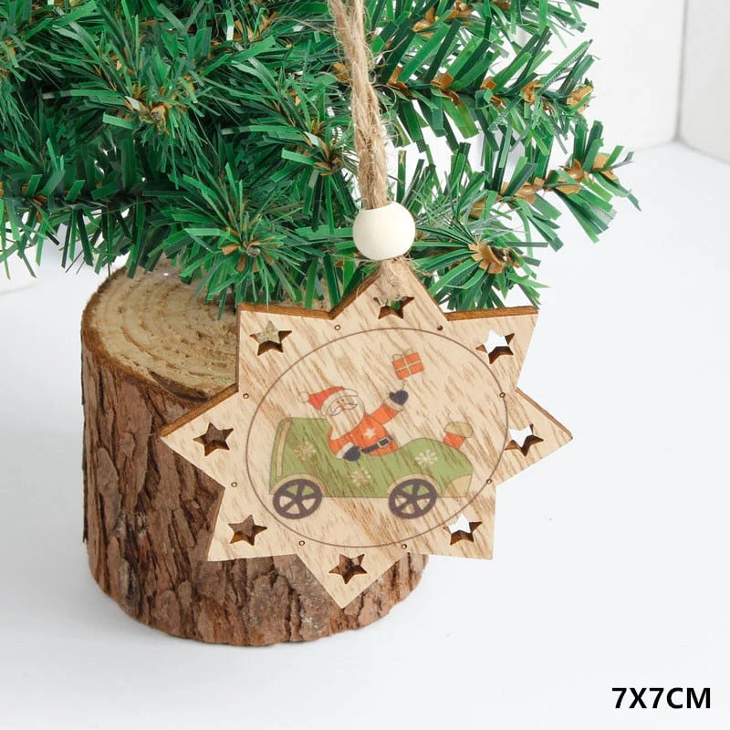 2022 New Year Xmas Elk Wood Craft Christmas Tree Ornament Noel Christmas Decoration for Home Wooden Pendant Navidad 2021 Gift