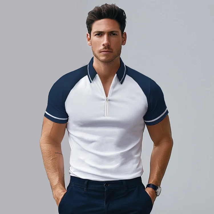 100% Cotton Quarter Zip Raglan Sleeves Polo T-shirt QueenFunky