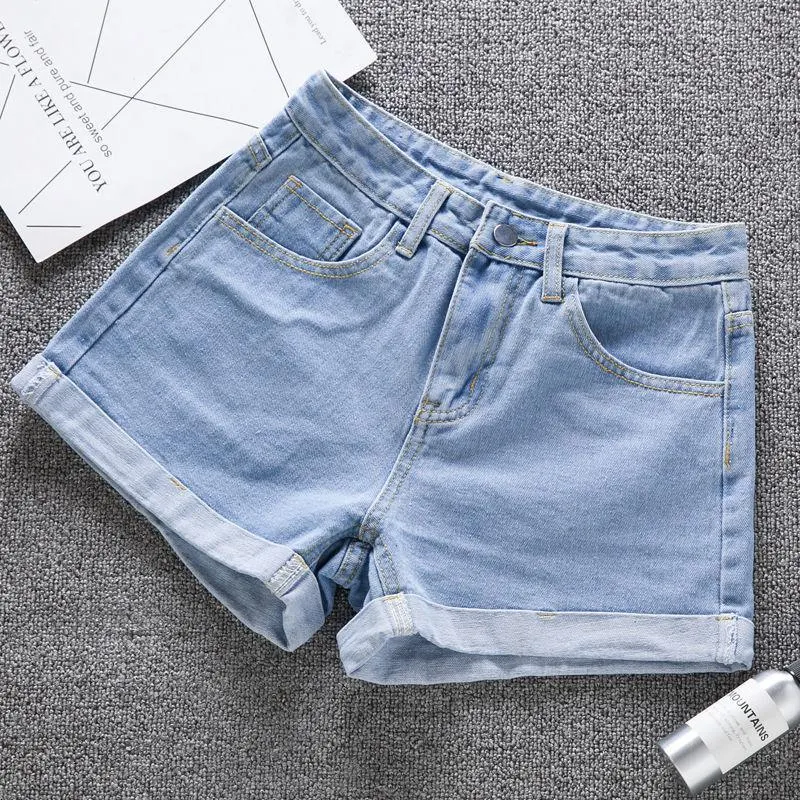 Ailegogo New Summer Women Wide Leg Classic High Waist Black Denim Shorts Casual Female Solid Color White Blue Loose Jeans Shorts