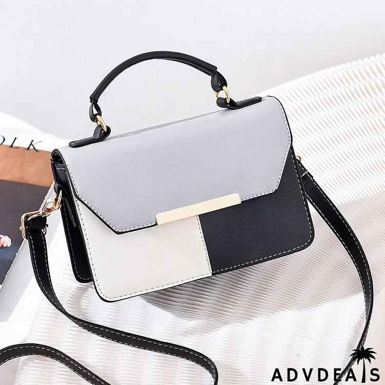 Women Fashion Block Color Flap Handle Bag