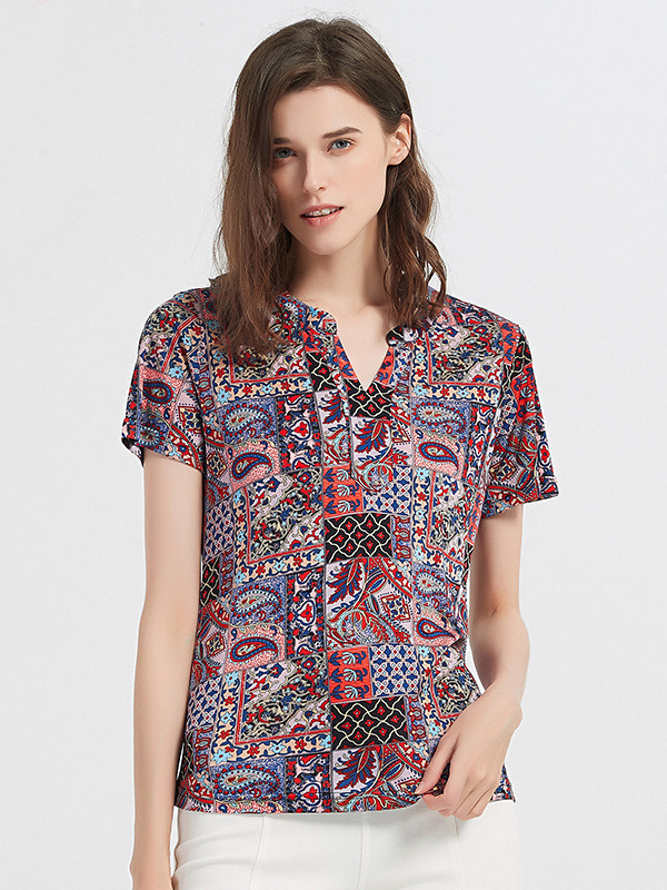 Silk T-shirt Summer Printed Style-Real Silk Life