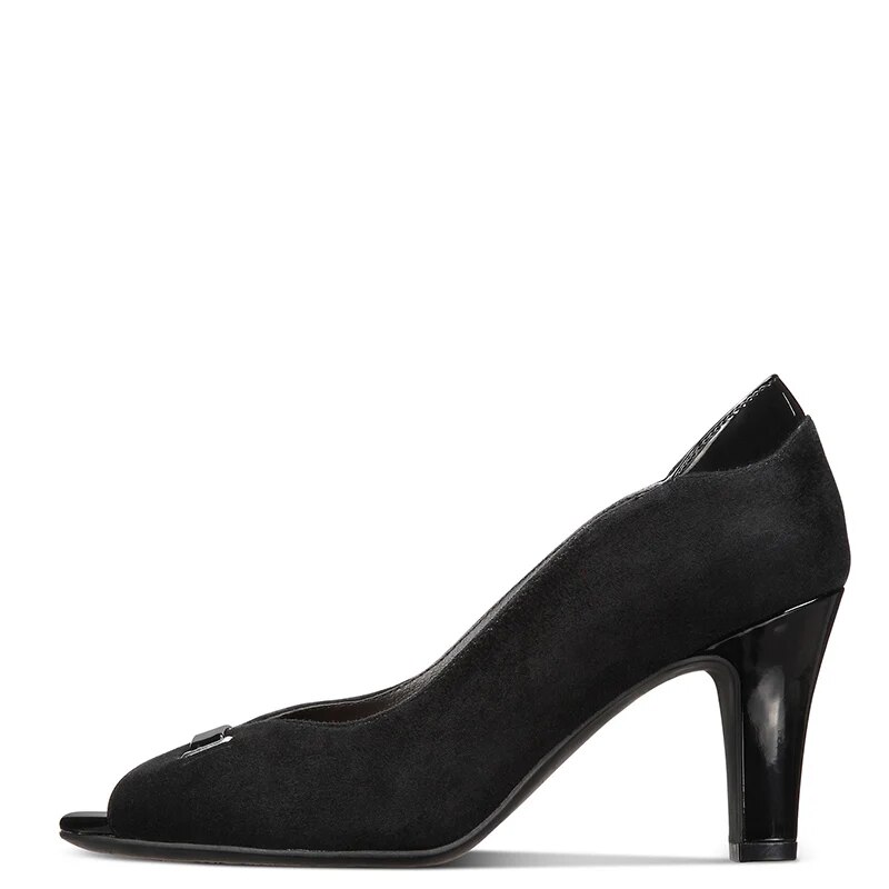 TAAFO Black Strap High Chunky Heels Pumps Peep Toe Woman Ladies Office Shoes