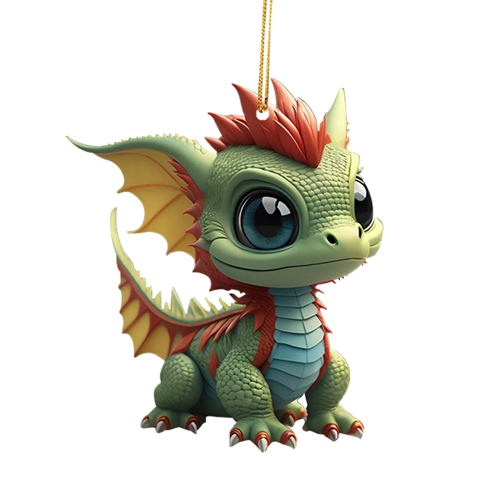2D Christmas Baby Dragon Decor Cute 8cm Flat Acrylic Hanging Ornament Party Gift