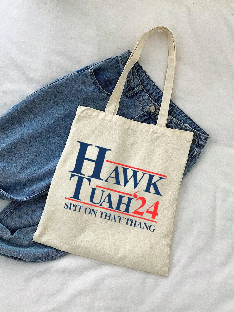 Comstylish Hawk Tuah Spit On That Thang Print Canvas Tote Bag