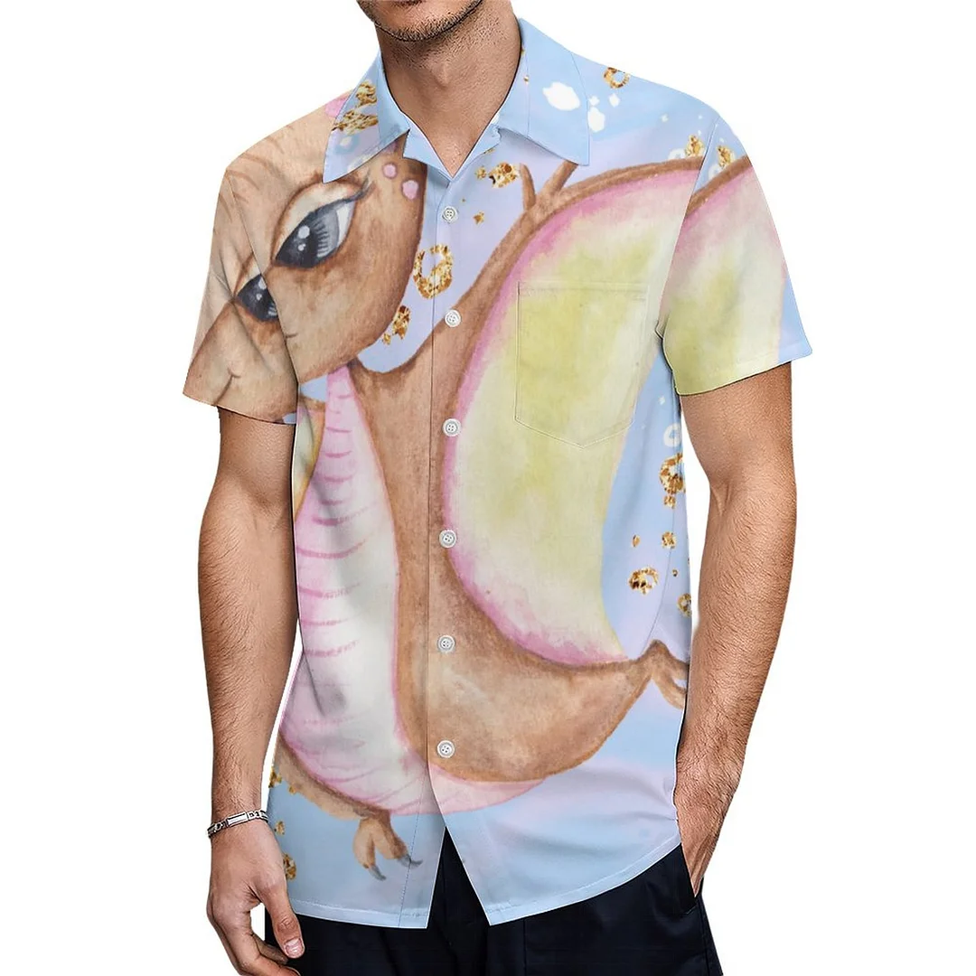 Whimsical Flying Watercolor Dragon Dinosaurs Hawaiian Shirt Mens Button Down Plus Size Tropical Hawaii Beach Shirts