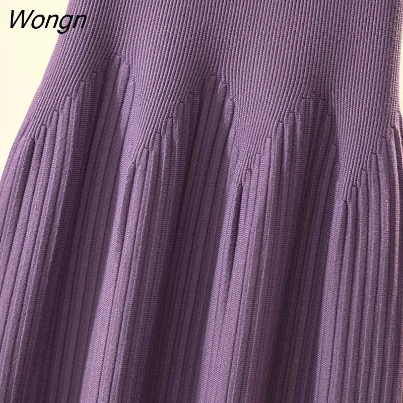 Wongn 2022 Fashion Autumn Winter Warm Knitted Midi Long Pleated Skirt Women Korean Style Mid-Length High Waist Skirt Female