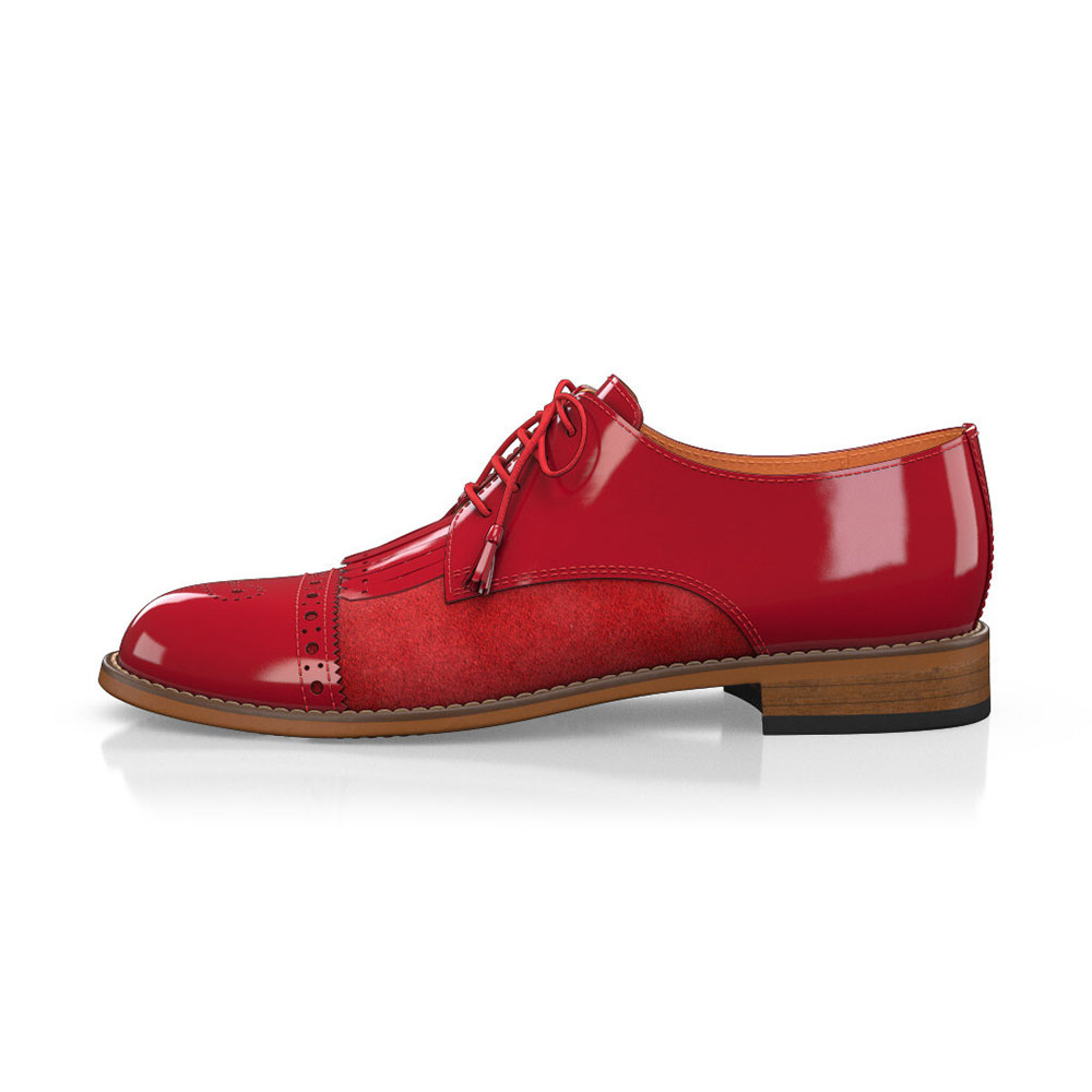 Red Patent Leather Round Toe Flat Lace Up Women's Oxford Shoes Nicepairs