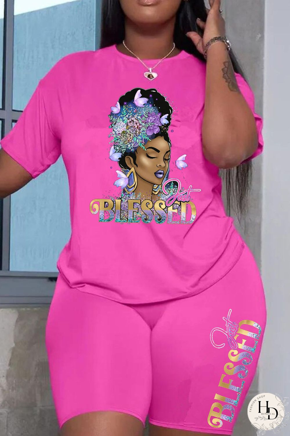 Grey Fashion Casual Print Patchwork O Neck Short Sleeve Plus Size Two Pieces