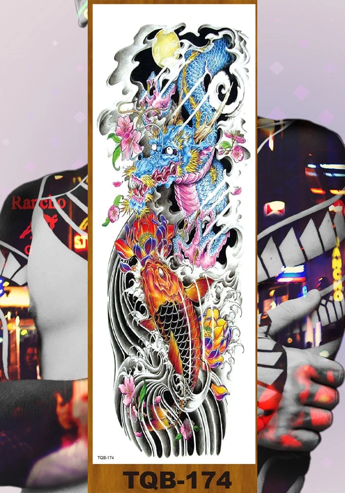 Full Flower Arm Temporary Tattoo Stickers Man Woman Adults Girls Body Sexy Fake Tatoo Dragon Tiger Mythical Beast Koi Skull DIY