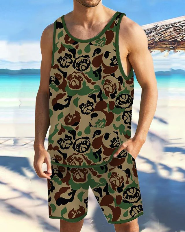 Men's Casual Resort Printed Vest Set 020