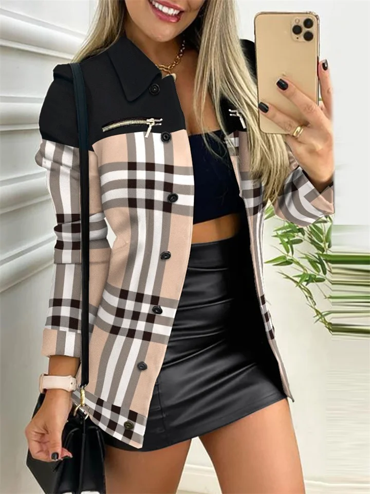 New Fall and Winter New Long-sleeved Single-breasted Geometric Pattern Print Lapel Straight Small Jacket