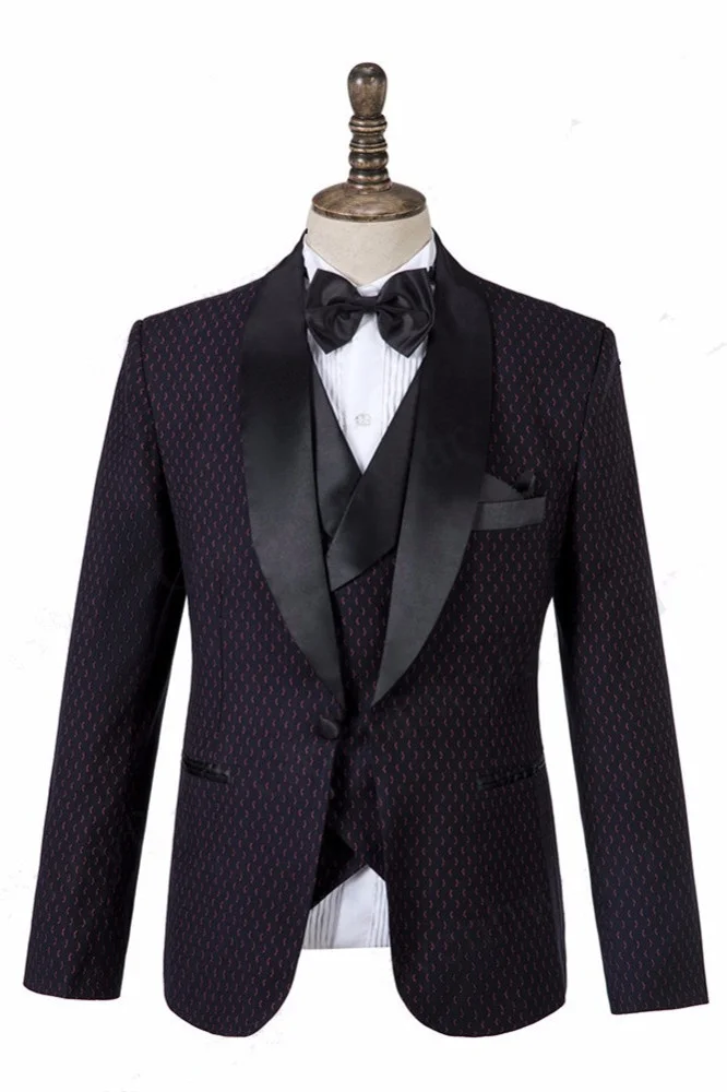 Daisda Classic Black Shawl Lapel Three-Piece Wedding Suit For Men
