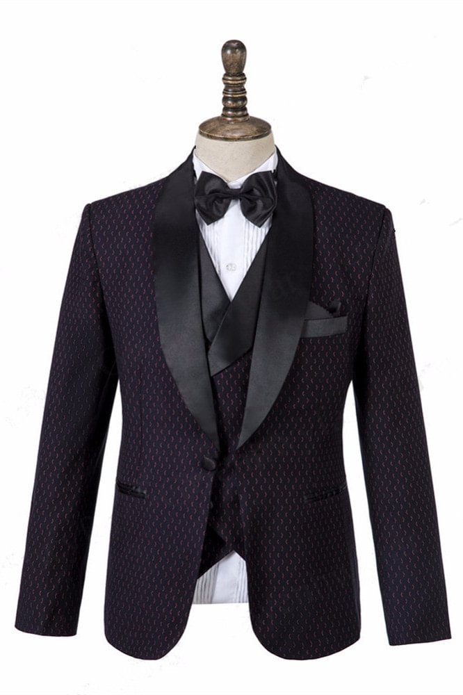 Handsome Three-Piece Black Shawl Lapel Wedding Suit For Men | Ballbellas Ballbellas