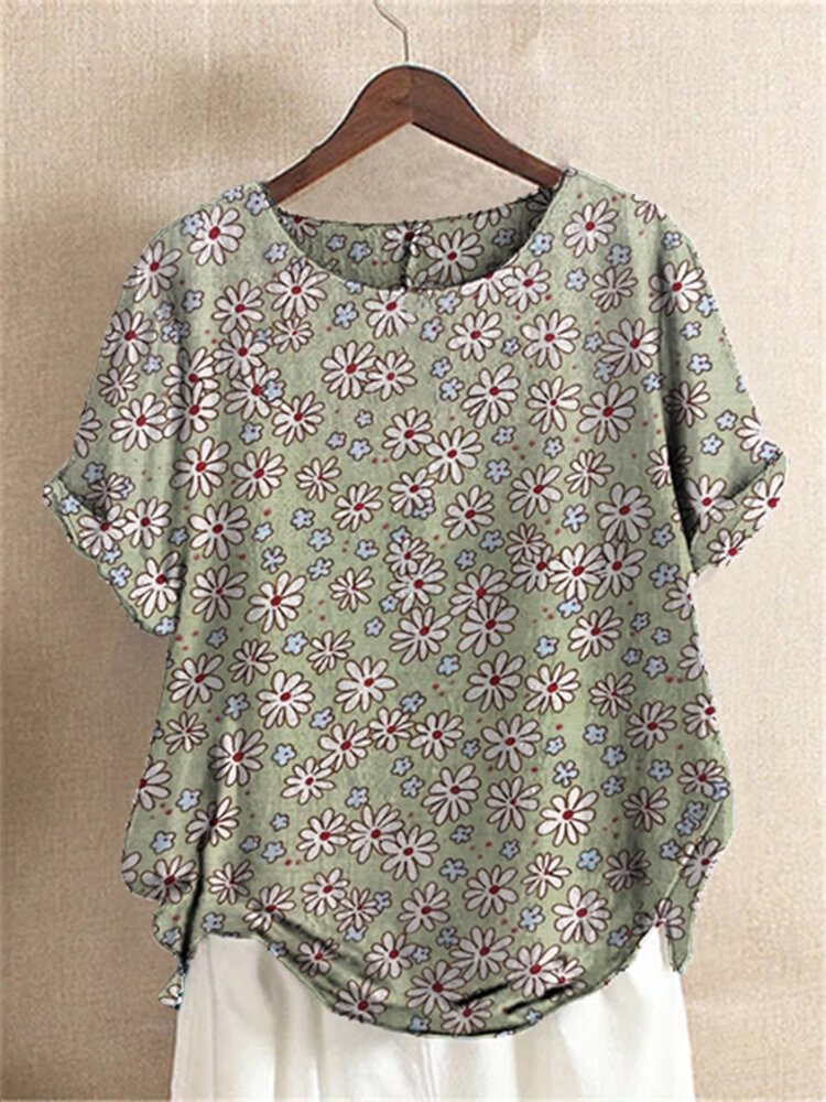 Daisy Floral Print Short Sleeve O Neck T shirt P1655388