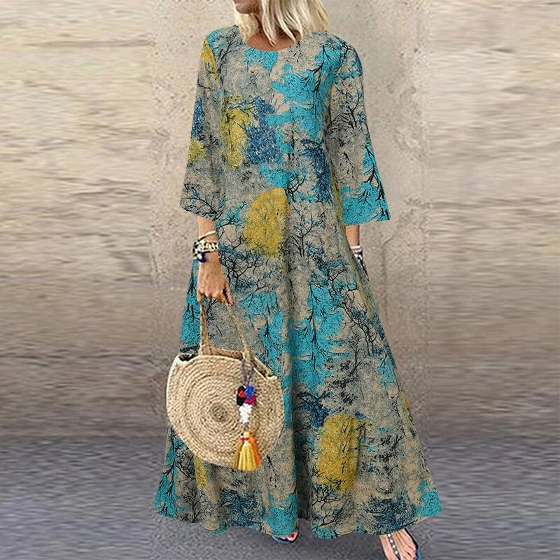 2022 Spring Check Sundress ZANZEA Casual Long Sleeve Dress Women Vintage Plaid Party Long Maxi Vestidos Female Robe  7