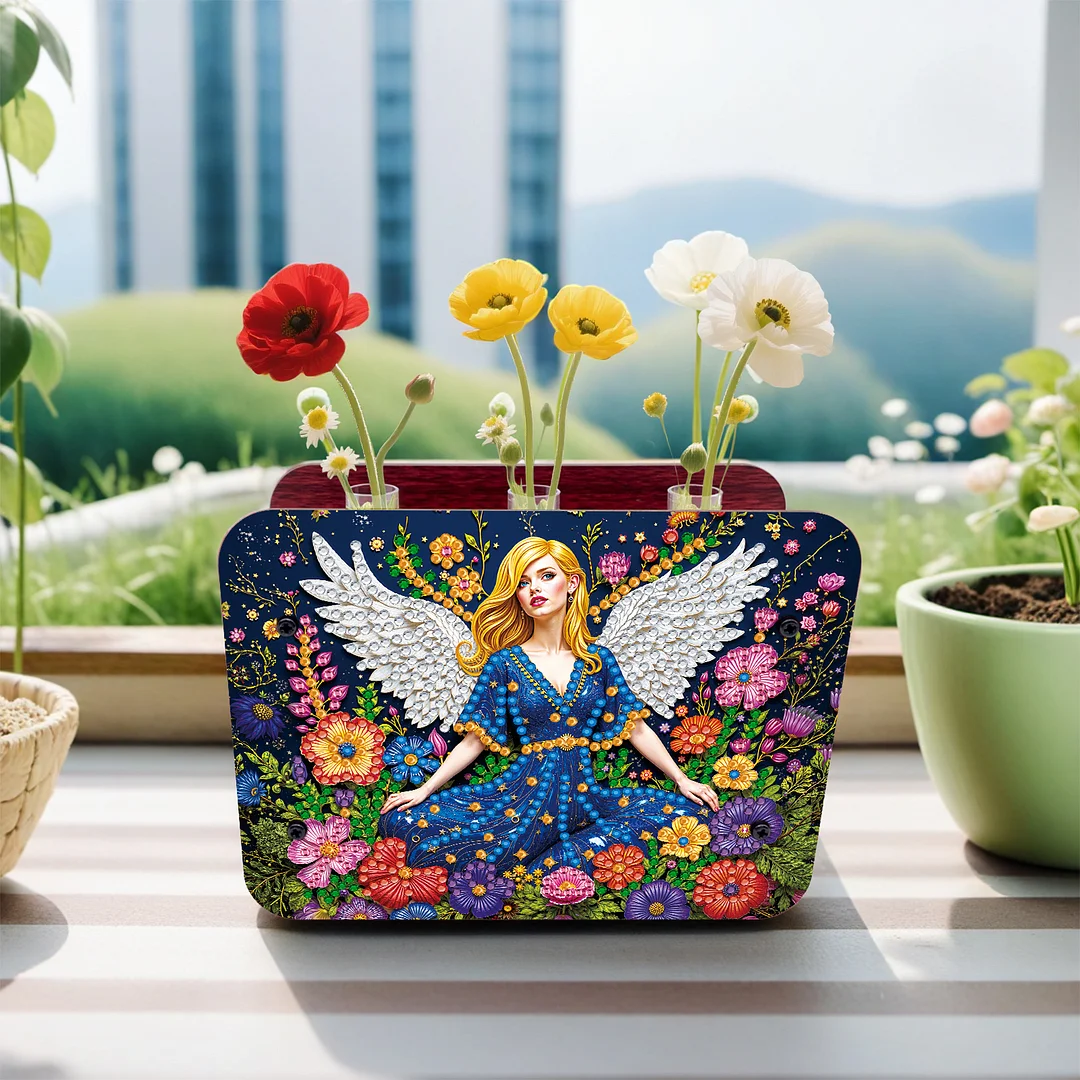 Angel Girl DIY Diamond Painting Wooden Tube Vase for Adults Gift Idea Home Decor