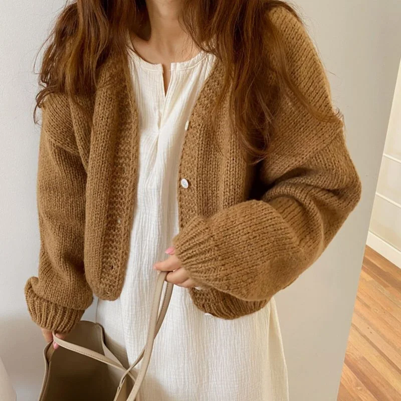 Colourp Cropped Cardigans Women All-match Autumn Simple Fashion Sweet Vintage Young Girls Tender Temperament Loose Ins Korean Chic