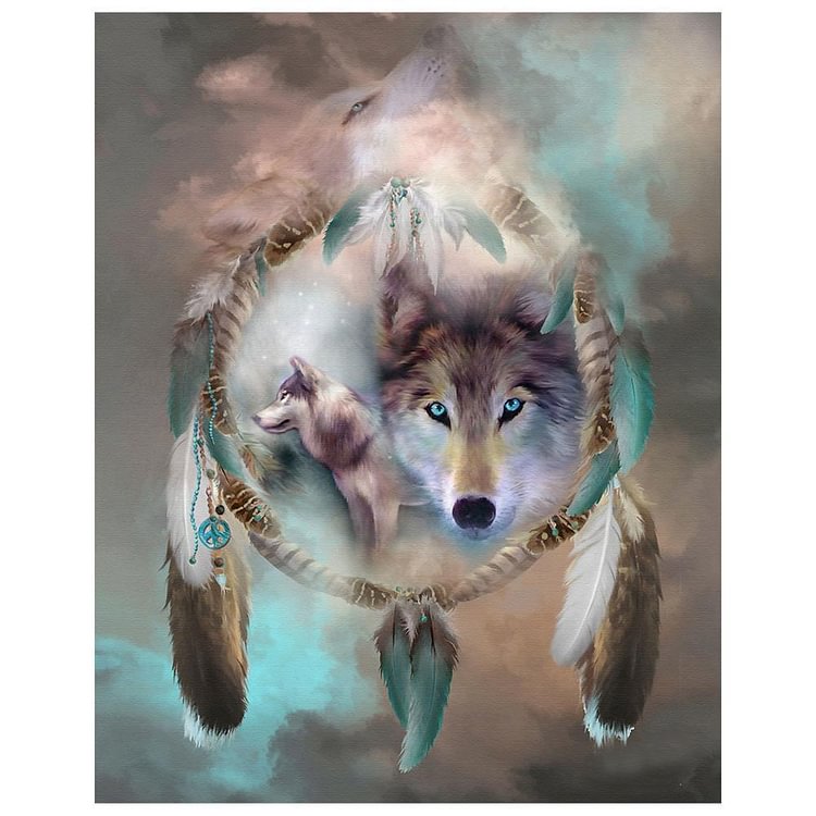 Peinture au diamant - Partial Round - Wolf Dreamcatcher