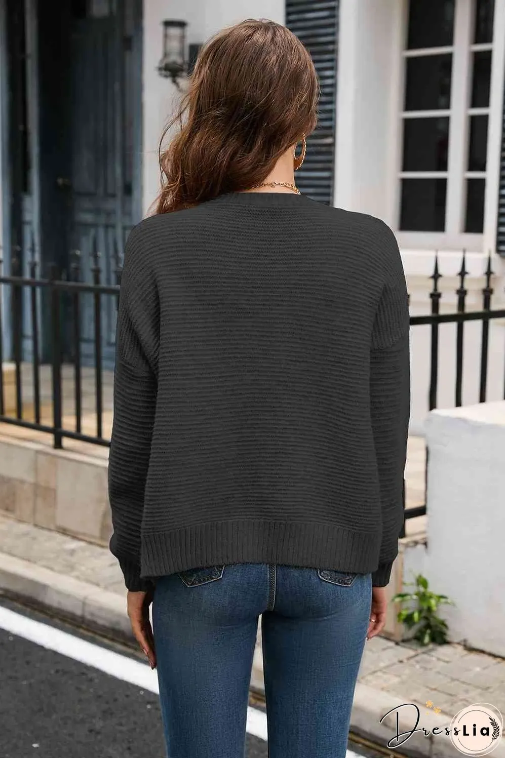 Horizontal Ribbing Button Down Cardigan
