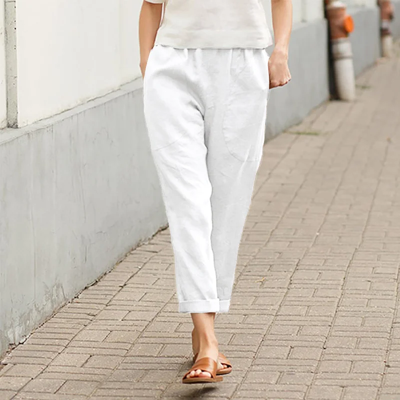 Pure Color Cotton And Linen Casual Pants