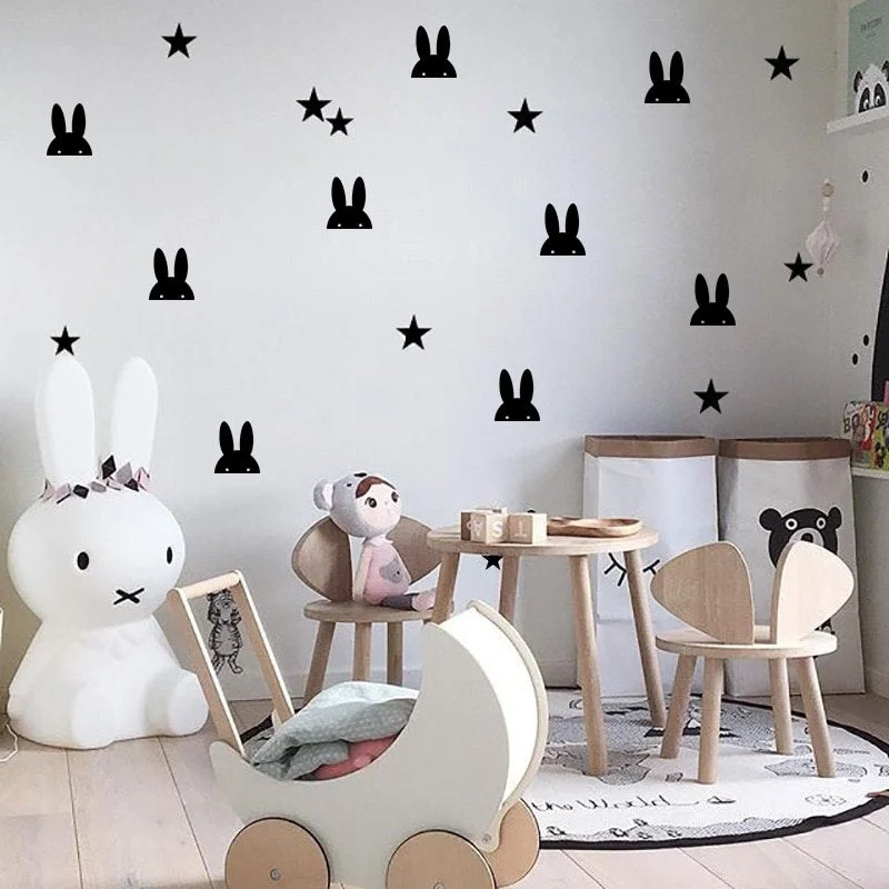 Little Bunny Rabbit Wall Stickers for Girl Baby Nursery Wall Decals Kids Room Bedroom Living room Home Decor Decorative Stickers