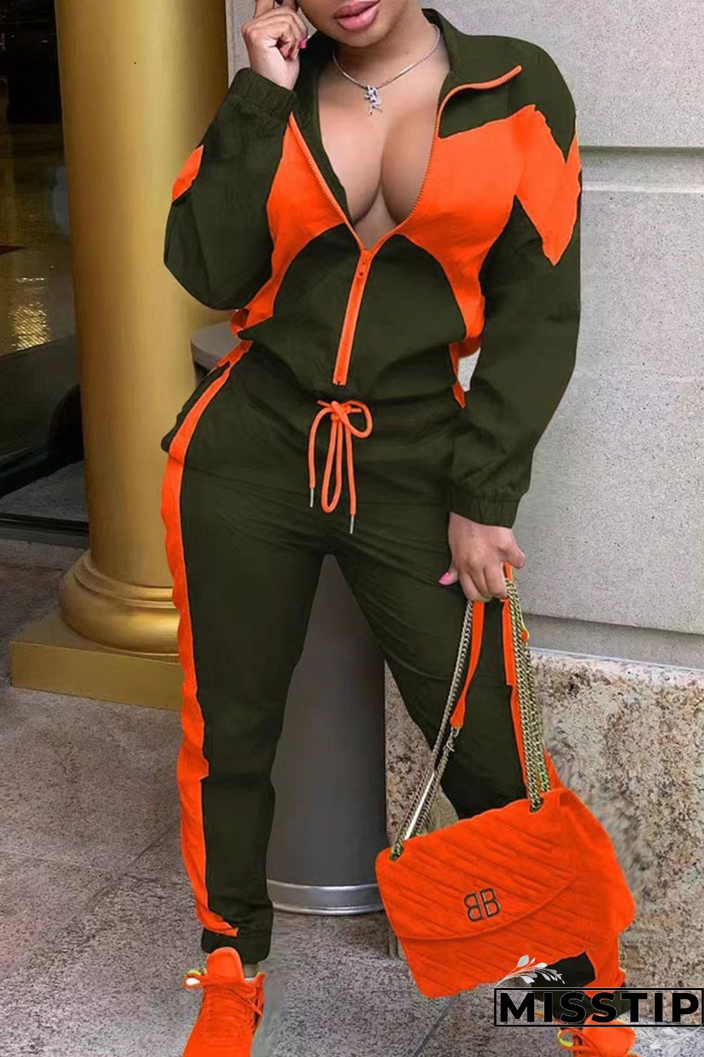 Army Green Casual Sportswear Solid Patchwork Zipper Long Sleeve Two Pieces