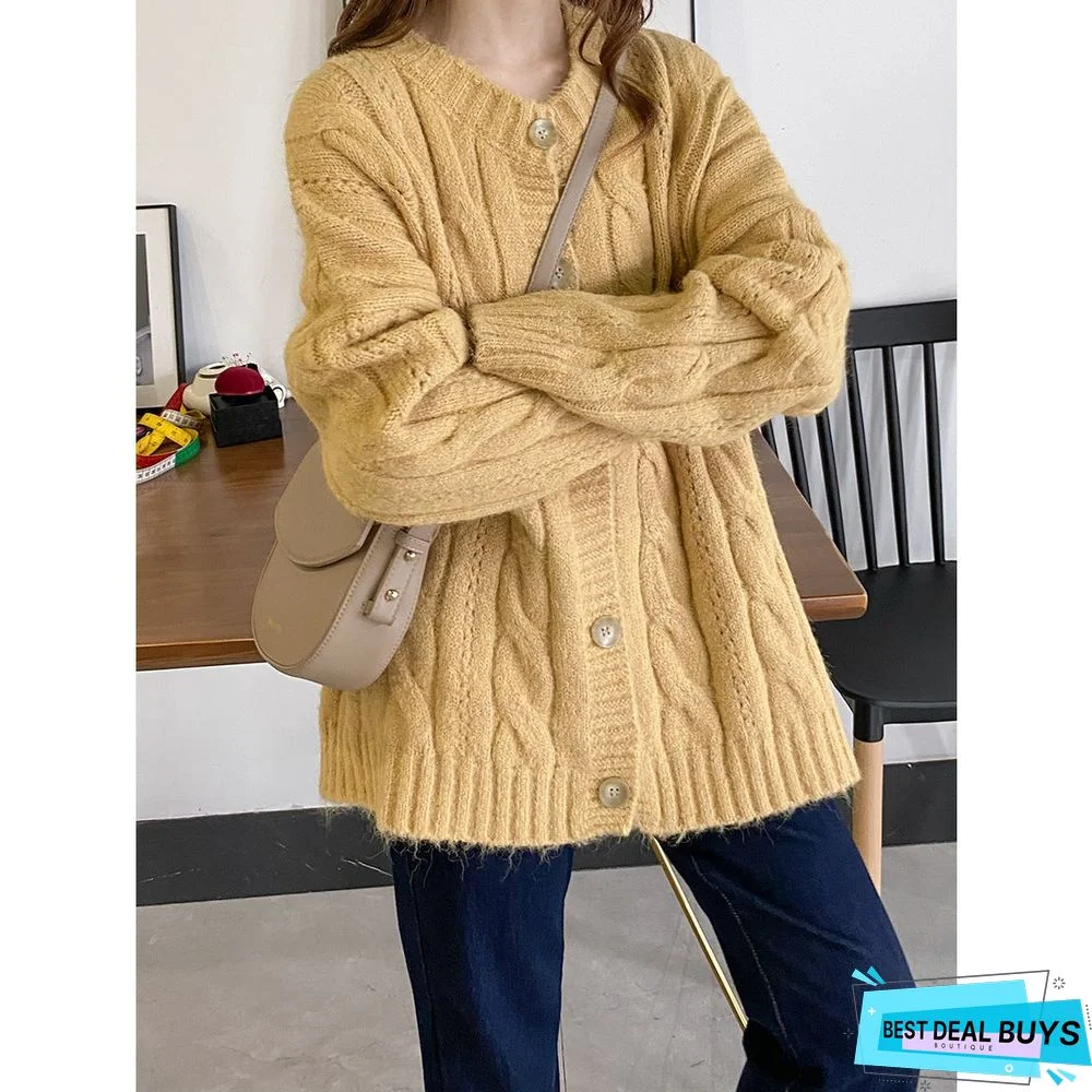Waxy Yarn Mohair Women's Cardigan Coat Sweater