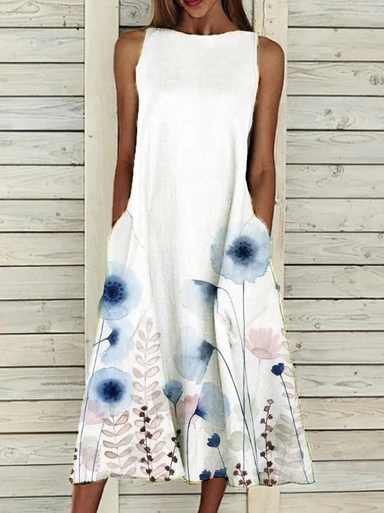 Floral print elegant dress with hem