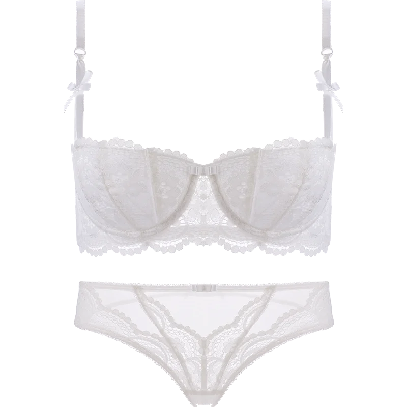 Lenceria 1/2 Cup Bra Underwire Lace Underwear Sets Intimate Underwear Womens Lingerie Feminina Tow Hook-and-Eye Bra & Brief Sets