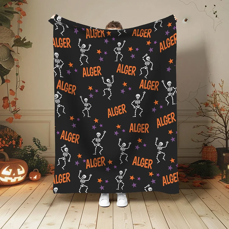 Personalized Blanket, Custom Blanket, Blanket for Kids, Custom Name Blanket, Halloween Blanket, Halloween Gift, Skull Blanket