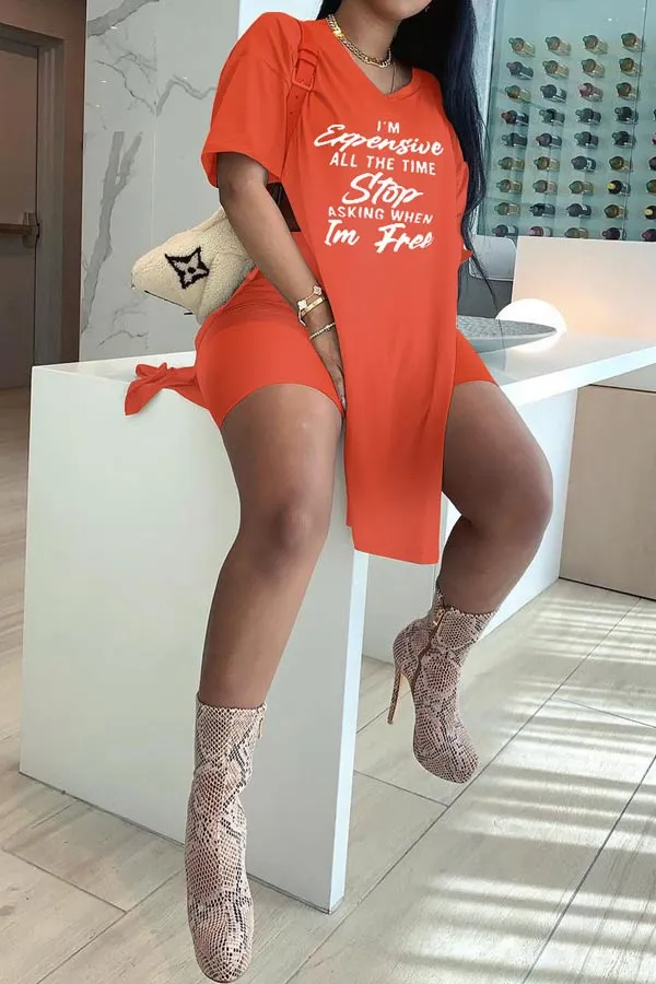 Casual Loose Letter Print T-Shirt Shorts Set