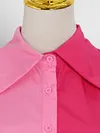 Fashion Contrast Color Long Sleeve Button Belted Long Sleeve Midi Dress