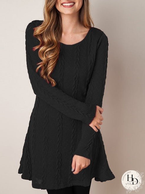 Dresses Round Neck Long Sleeve Sweater Mini Dress for Women
