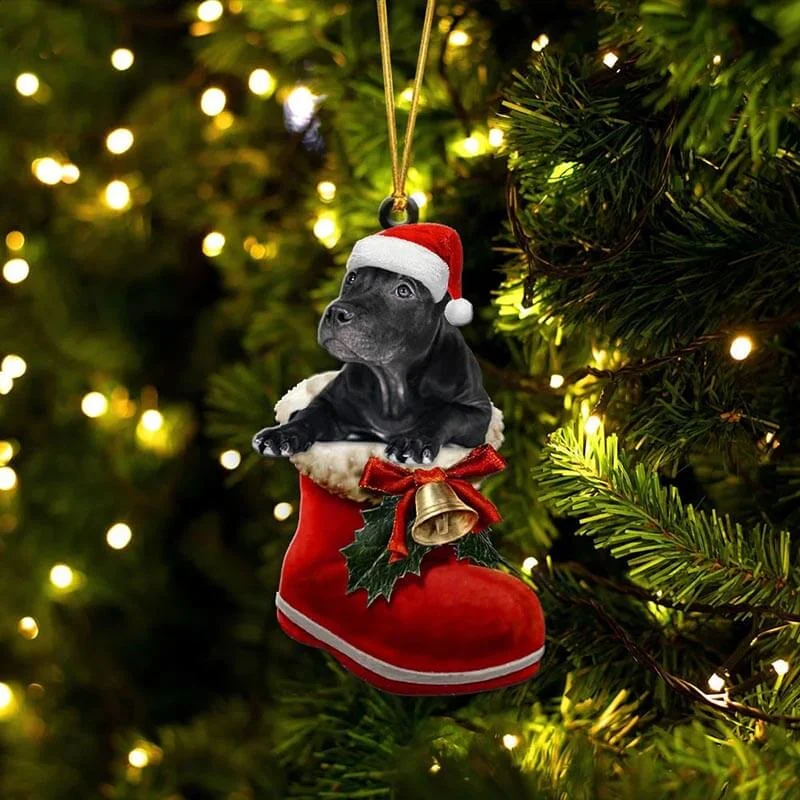 VigorDaily Black Pitbull In Santa Boot Christmas Hanging Ornament SB051