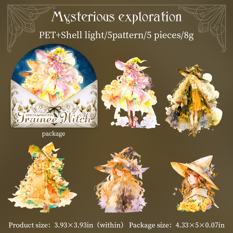 Journalsay 5 Sheets Intern Witch Series Kawaii Flower Character Landscaping PET Sticker