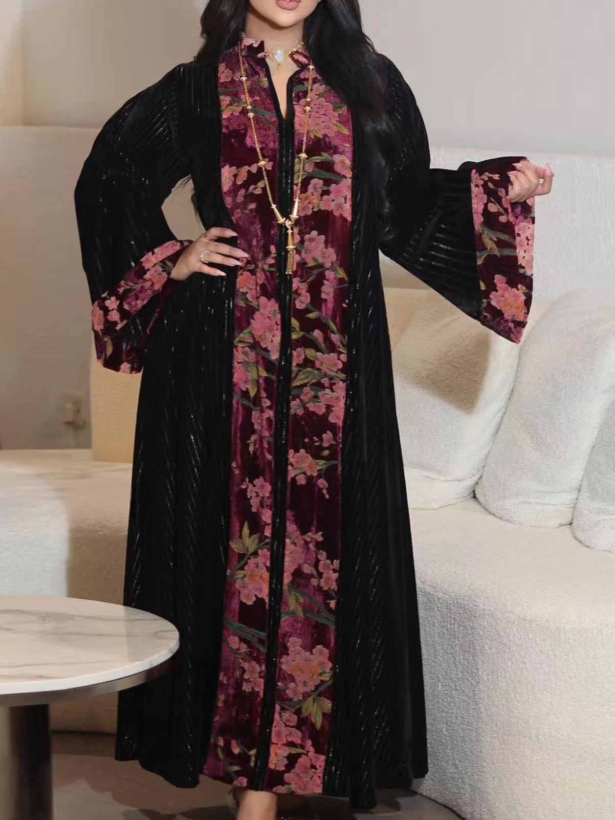 Retro Fashion Gold Velvet Jacquard Evening Dress | Oxredo Shop Ramadan Sale