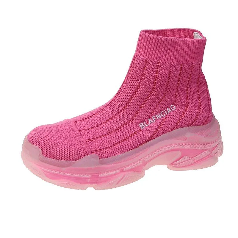 Fashion Women Boots Summer High Top Slip-on Breathable Socks Shoes Fashion Women's Chunky Sneakers Pink Green Sport Shoes