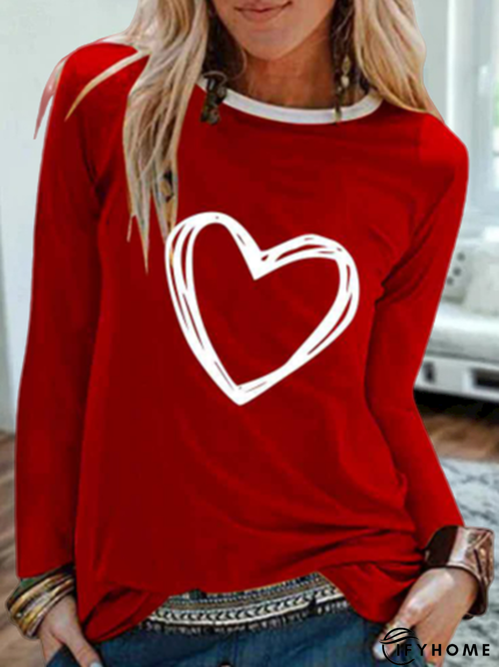 Printed Long Sleeve Round Neck Tunic T-Shirt | IFYHOME