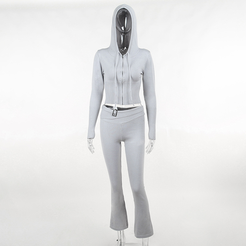 Ootddress Knit Hoodie And Pants Sets Women Outfits Low Waist Knitted Cropped Top Sweat Leggings Women Two Piece Set Tracksuit New