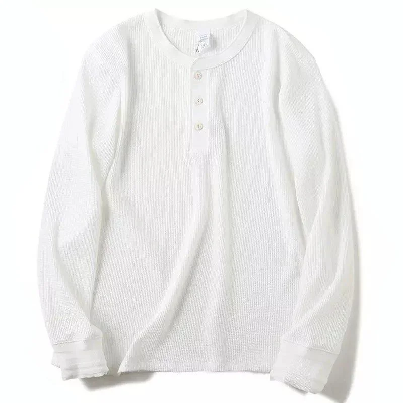 Men's Unshrinkable Waffle Henley Long-Sleeve Retro Style Cotton Shirt