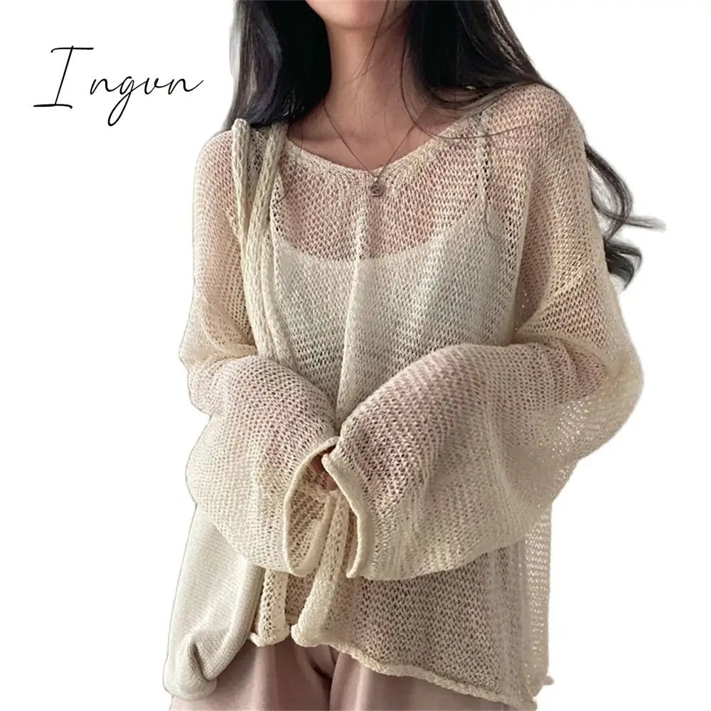 Ingvn - Lazy Style Full Sleeves Jumpers Tops Hollow Out Sexy Women Fashion Casual Streetwear Chic