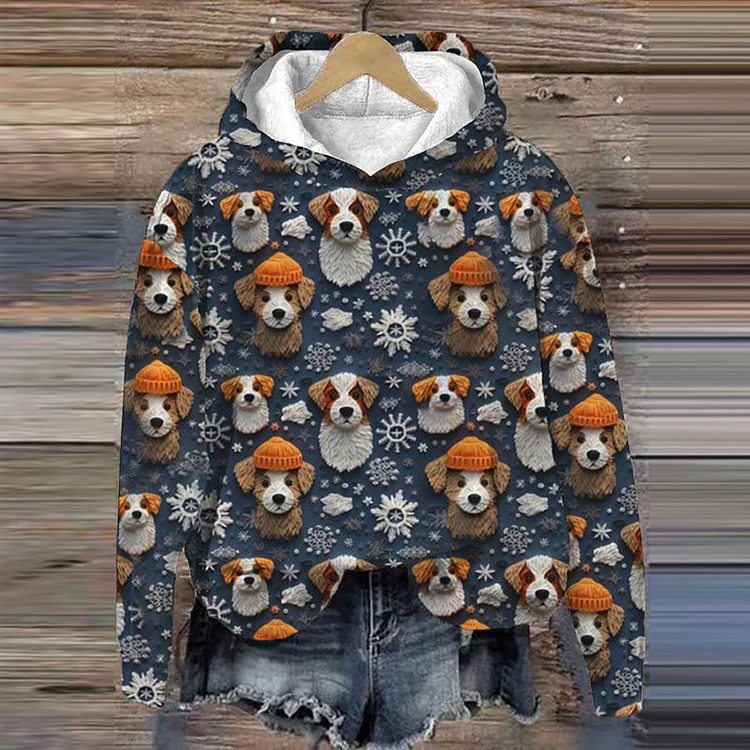 Comstylish Dog Print Long Sleeve Casual Hoodie