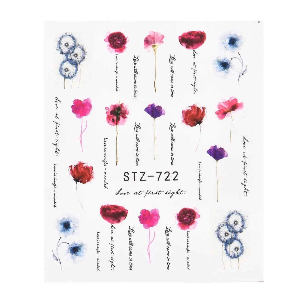 Coloful Flower Leaf 3D Stickers on Nails Decoration Tattoo Water Decals Nail Sticker UV Gel Slider Manicure Wraps-Nail Inspo